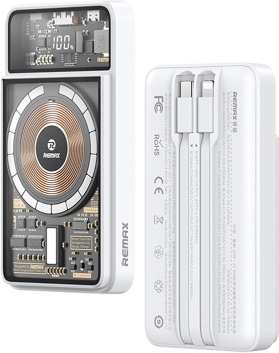 Внешний аккумулятор REMAX RPP-580 walking phantom 20W+22.5W cabled magnetic wireless charging power bank 10000mAh white/белый