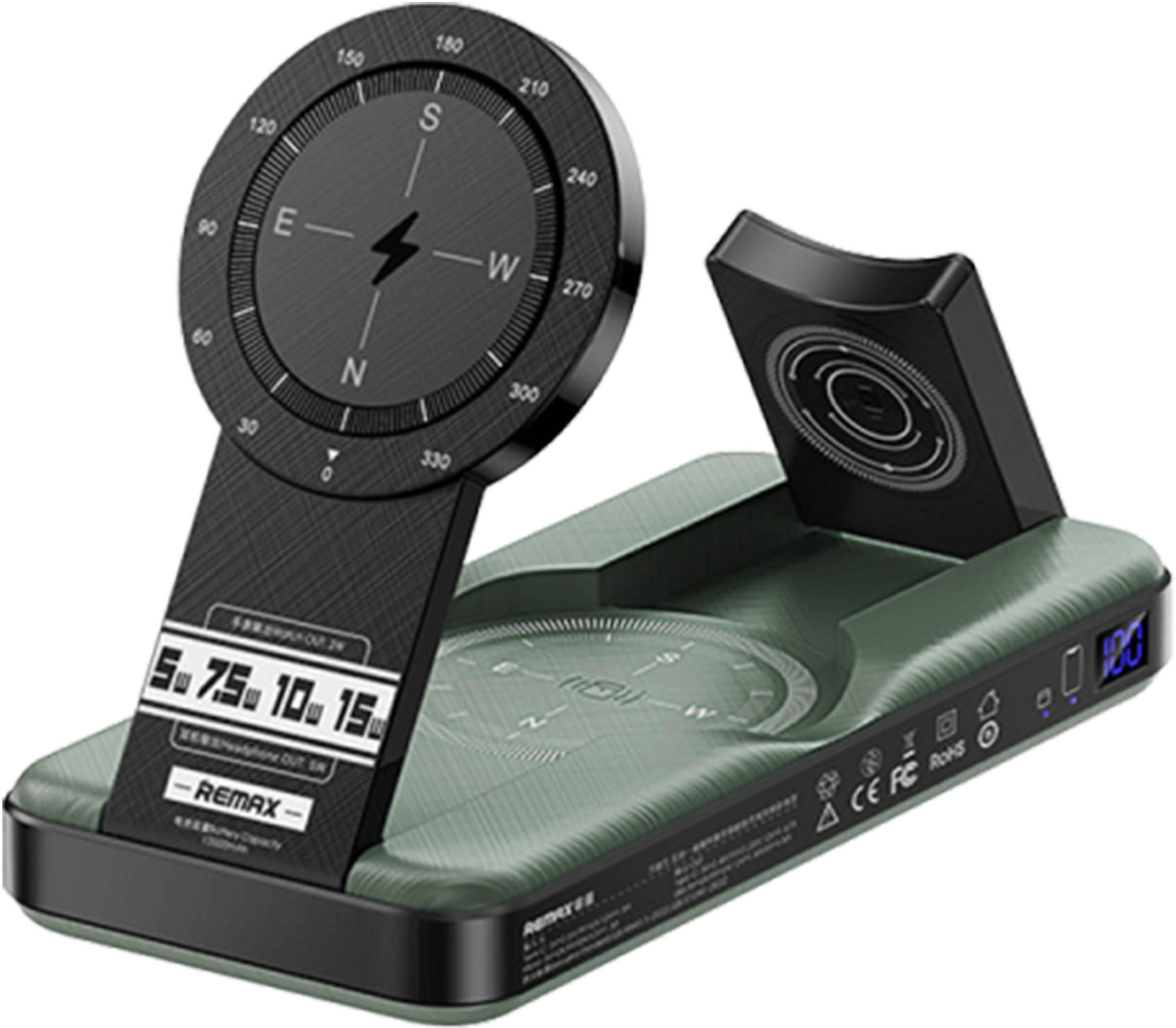 Remax RPP-589 | Powerbank 10000 мАч 20 Вт | 5 в 1 | Со складным держателем и магнитным беспроводным зеленый