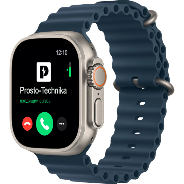Часы Apple Watch Ultra 2, 49 мм, титан светлого цвета, ремешок Ocean синего цвета (2023)