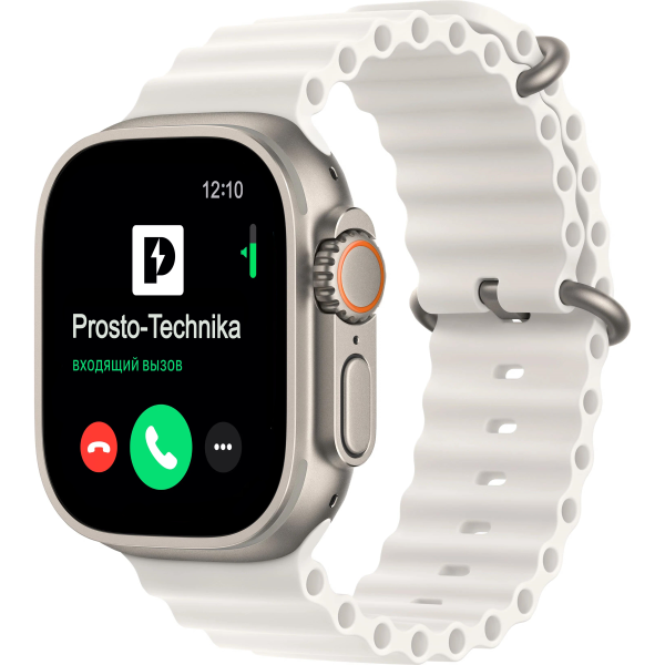 Часы Apple Watch Ultra 2, 49 мм, титан светлого цвета, ремешок Ocean белого цвета (2023)