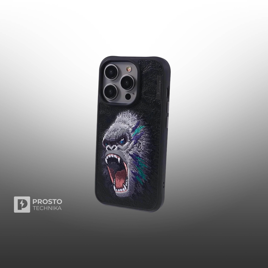 Чехол с вышивкой для Apple iPhone 15 Pro Max Nimmy Обезьяна-Черный