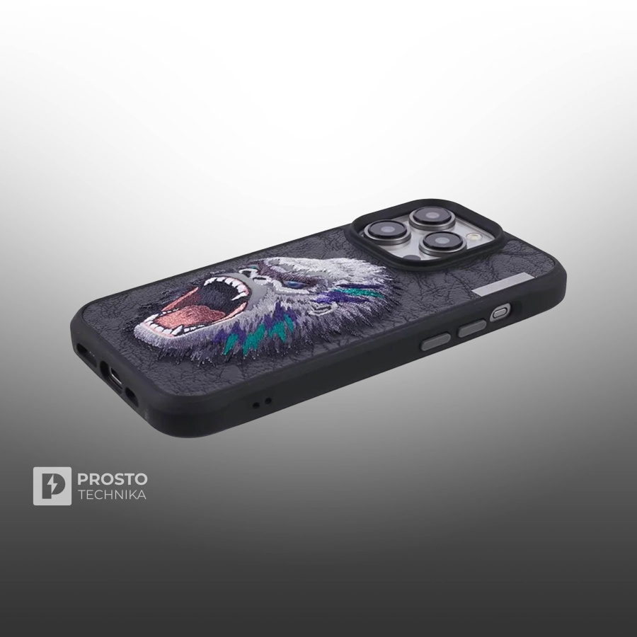 Чехол с вышивкой для Apple iPhone 15 Pro Max Nimmy Обезьяна-Черный