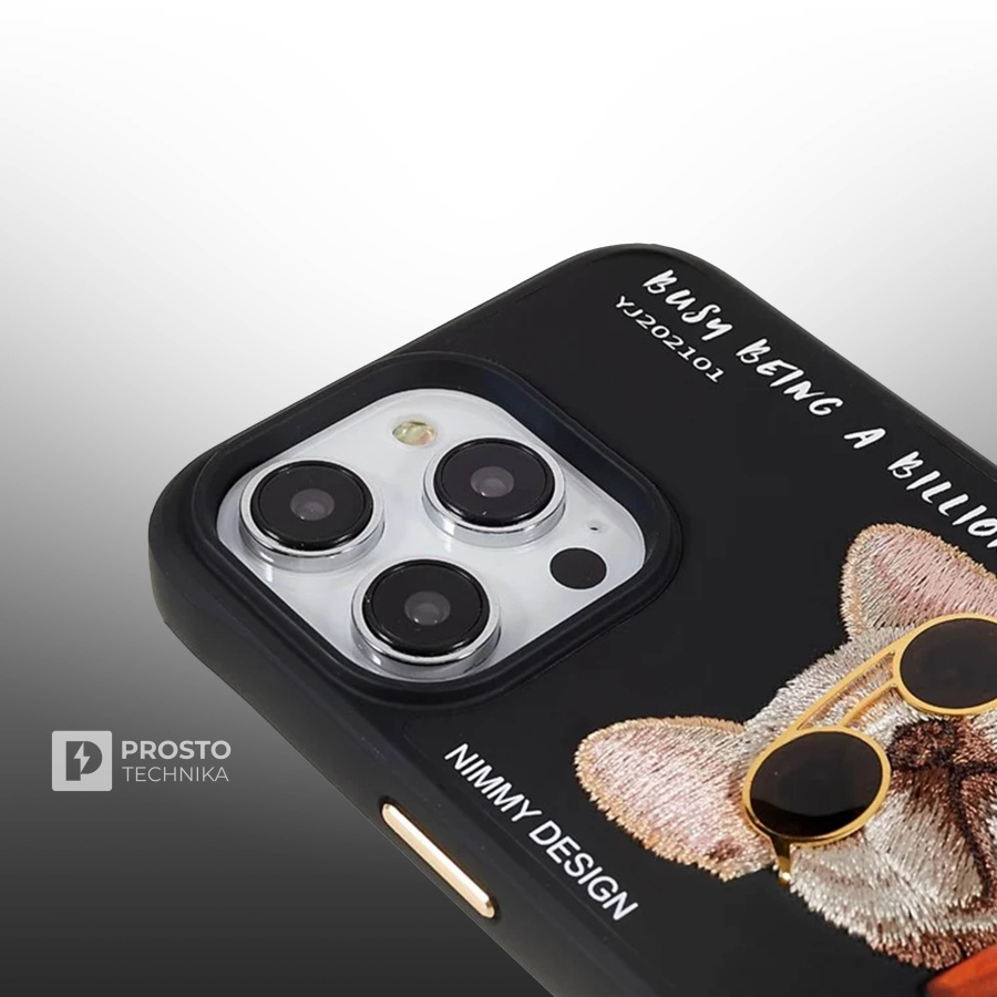 Чехол с вышивкой для Apple iPhone 14 Pro Max Nimmy Собака-Черный