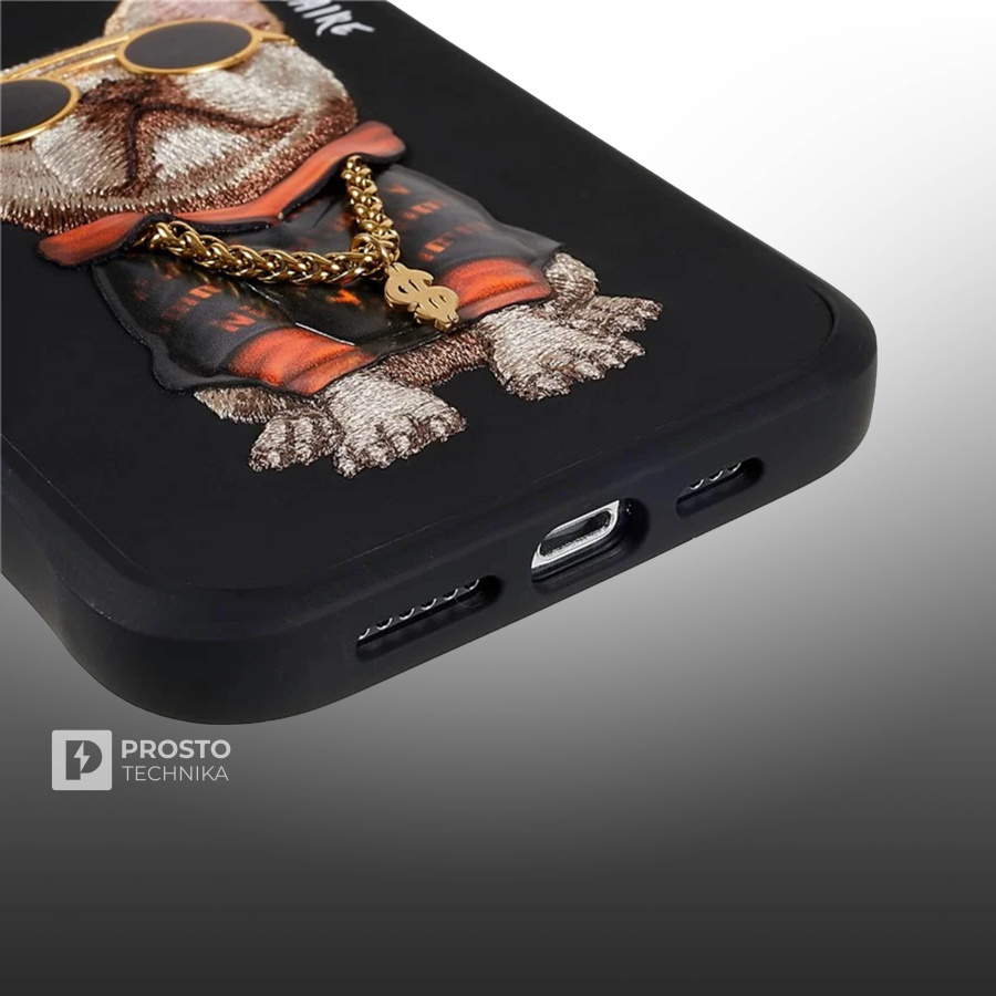 Чехол с вышивкой для Apple iPhone 14 Pro Max Nimmy Собака-Черный