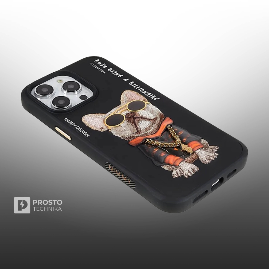 Чехол с вышивкой для Apple iPhone 14 Pro Max Nimmy Собака-Черный