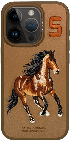 Чехол с вышивкой для Apple iPhone 15 PRO MAX POLO SANTA BARBARA BORIS (коричневый)