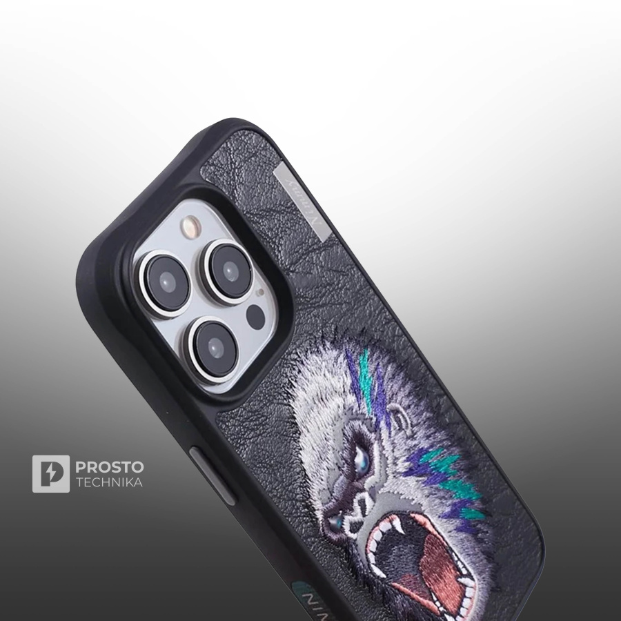 Чехол с вышивкой для Apple iPhone 15 Pro Max Nimmy Обезьяна-Черный