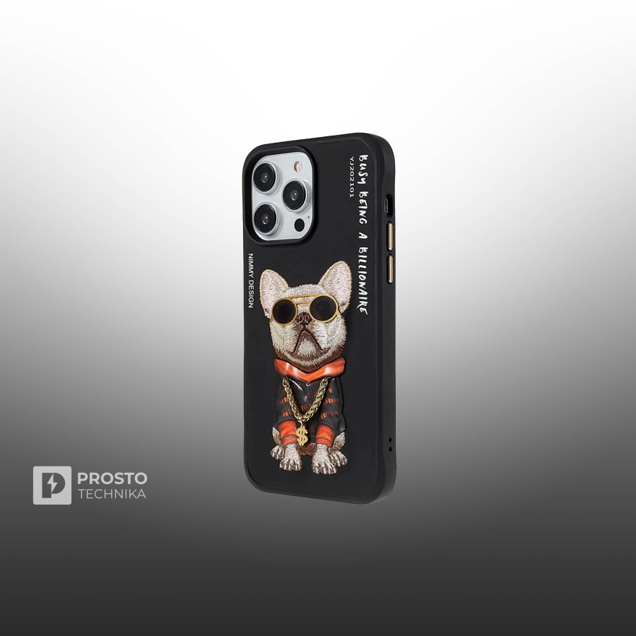 Чехол с вышивкой для Apple iPhone 14 Pro Max Nimmy Собака-Черный