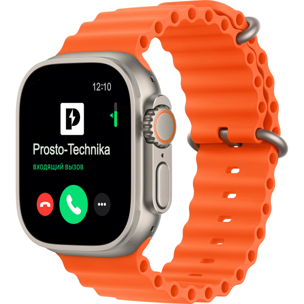 Часы Apple Watch Ultra 2, 49 мм, титан светлого цвета, ремешок Ocean оранжевого цвета (2023)
